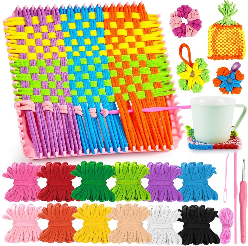 PP OPOUNT Weaving Loom Kit for Kids & Adults, 432 Craft Loops in 12 Colors, Nostalgic Pot Holder Loom Kit for Potholders, Bracelets, Coasters & Doll Scarves - DIY Gift for Girls Ages 8-12 & Beginners - Image 1